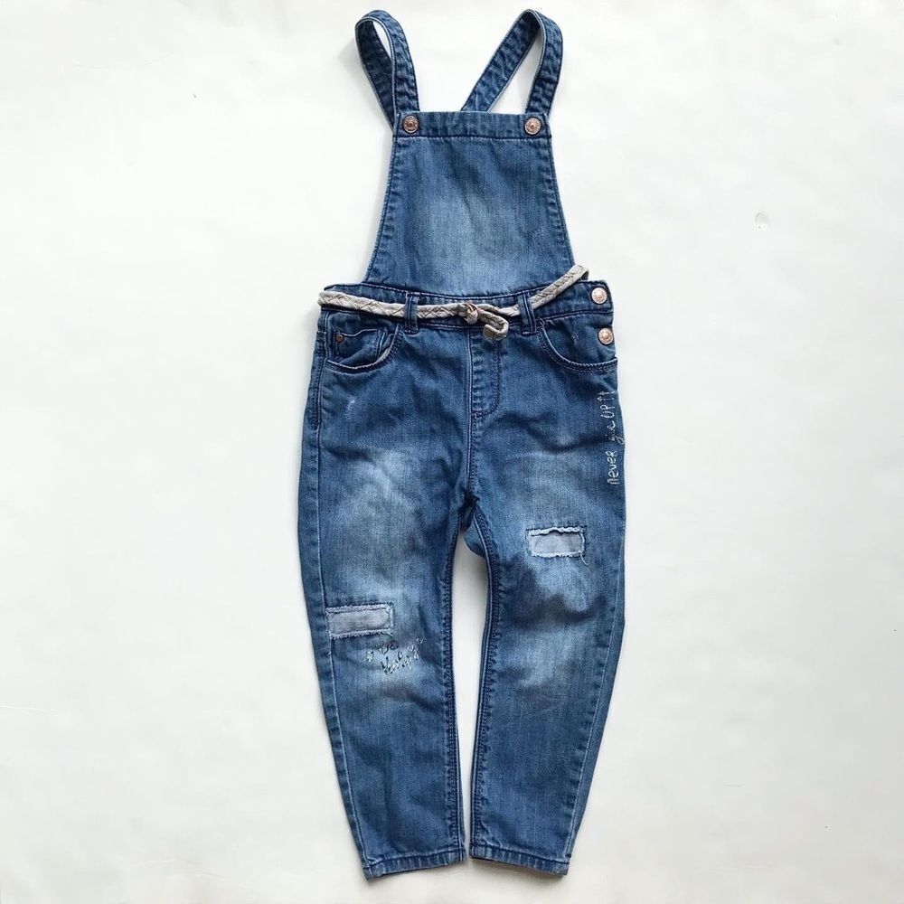 Zara patch medium wash denim overalls EUC 2/3T
